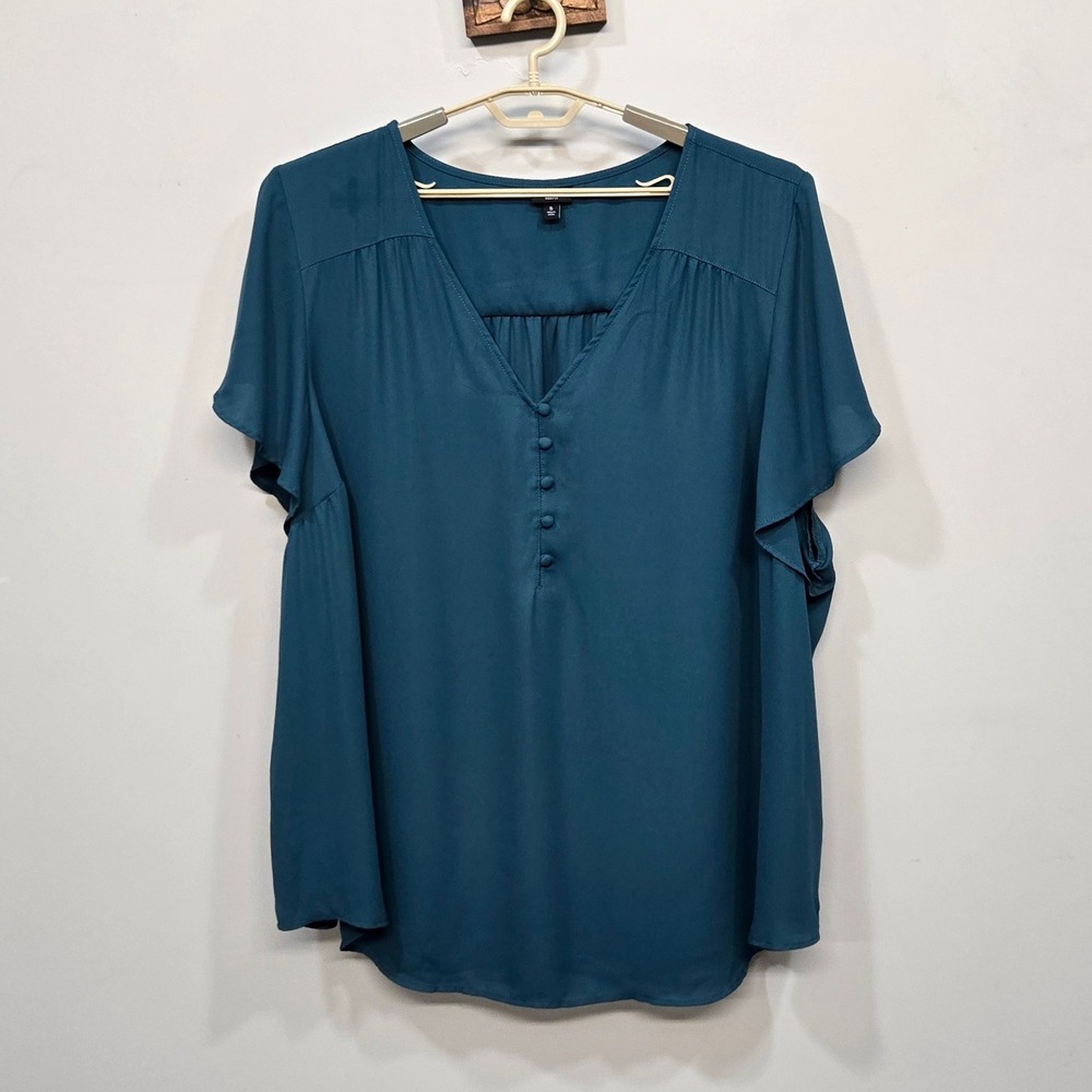 Torrid Harper Shirt Top Plus‎ Size 5X Dark Teal Flutter Sleeve Career Minimalist